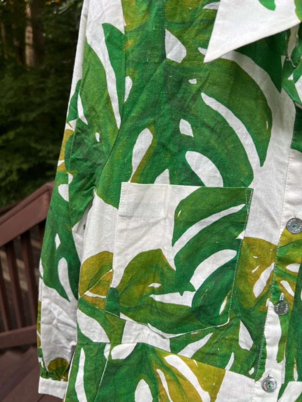 NWOT Farm Rio Linen Blend White Monstera Long Sleeve Romper Size M - Picture 5 of 11